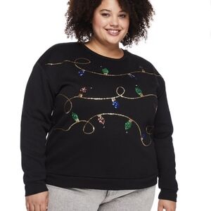 Light Up 🎄Black Christmas Holiday Sweater with Colorful Sequins NWT - Size 1X